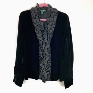 Ralph Lauren Silk Trimmed Ruffle Velvet Blouse